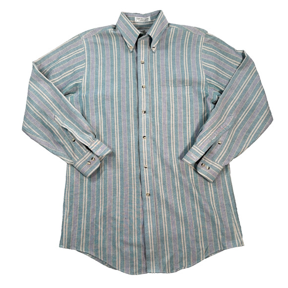 Vtg Sears Roebuck Single Needle Tailoring Button Up Striped Men's 15-1/2 32/33 - Picture 1 of 8